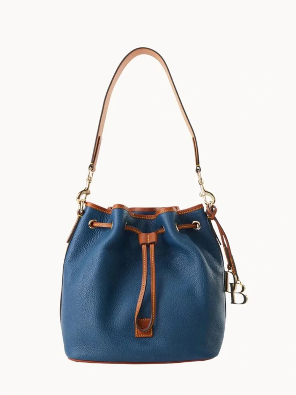 Dooney & Burke Women’s Jeans Blue Drawstring Bucket Bag with Tan Trim